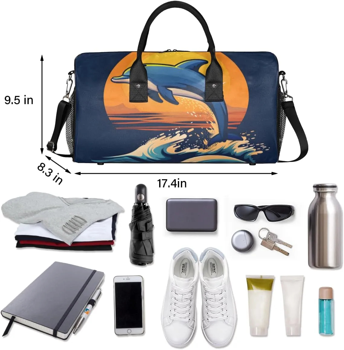 Dolphin Travel Duffle Bag for Women Men Foldable Waterproof Weekender Bag Carry on Tote for Overnight Sports Gym Ocean Dolphin