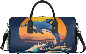 Dolphin Travel Duffle Bag for Women Men Foldable Waterproof Weekender Bag Carry on Tote for Overnight Sports Gym Ocean Dolphin