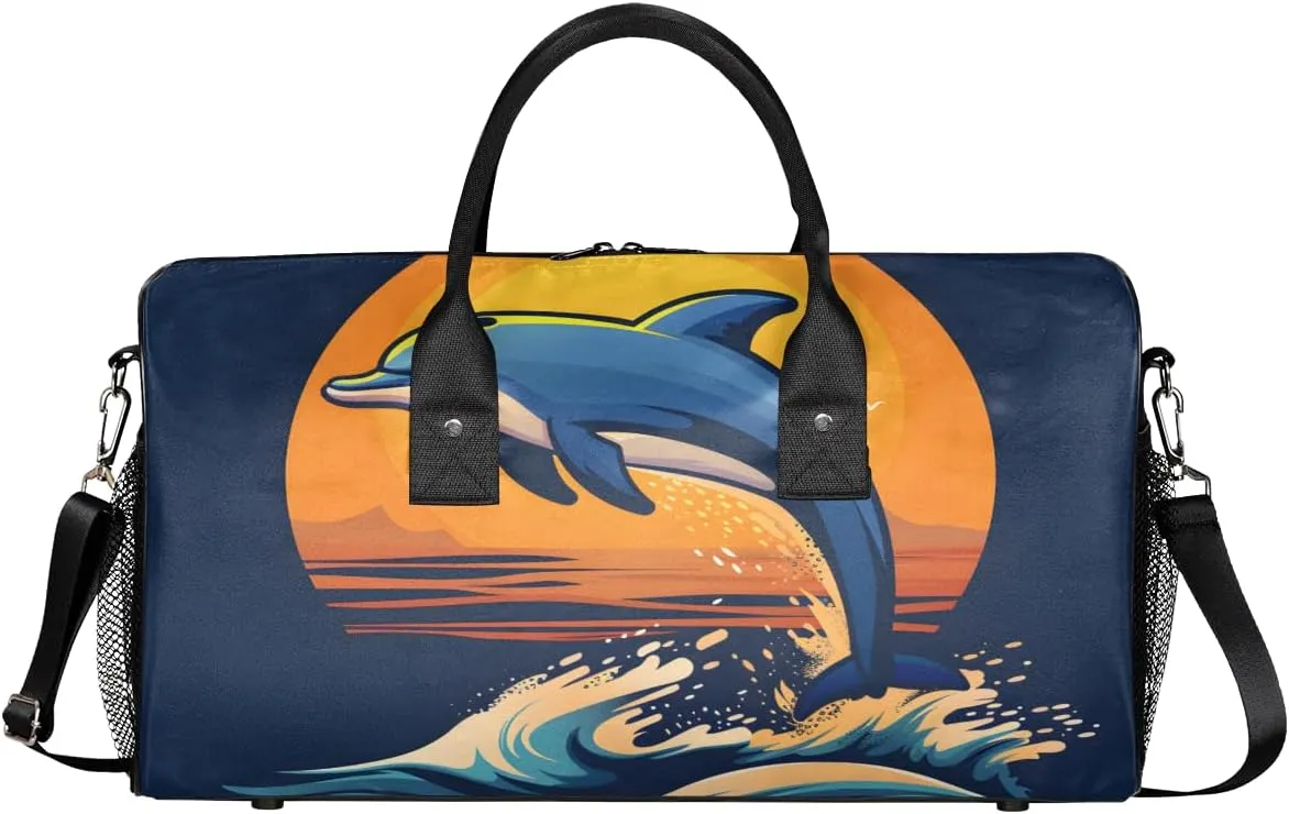 Dolphin Travel Duffle Bag for Women Men Foldable Waterproof Weekender Bag Carry on Tote for Overnight Sports Gym Ocean Dolphin