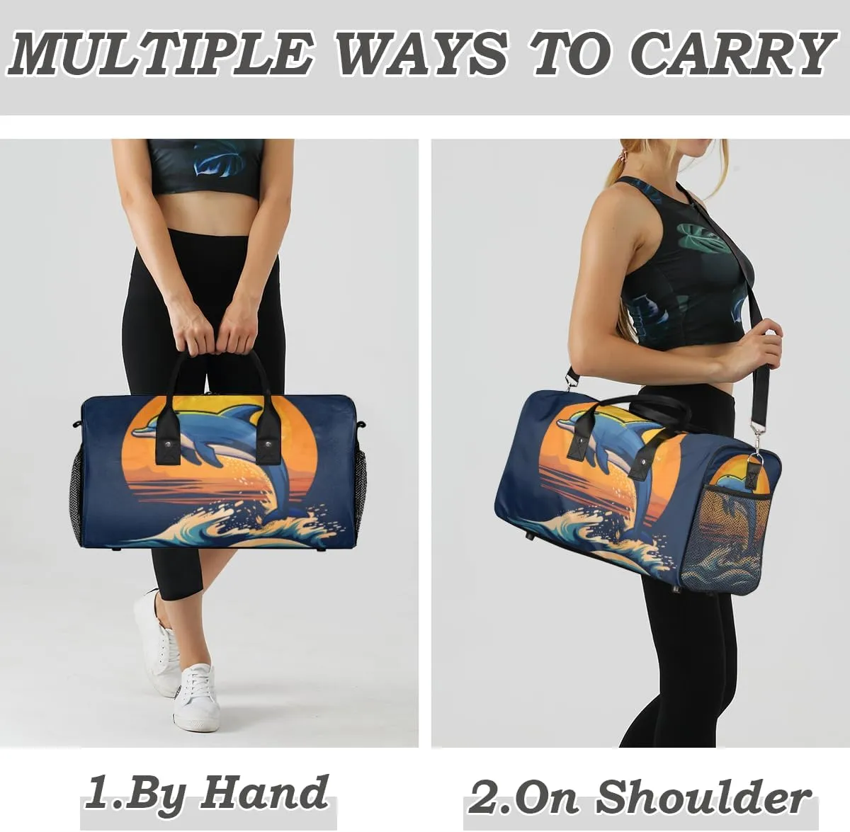 Dolphin Travel Duffle Bag for Women Men Foldable Waterproof Weekender Bag Carry on Tote for Overnight Sports Gym Ocean Dolphin