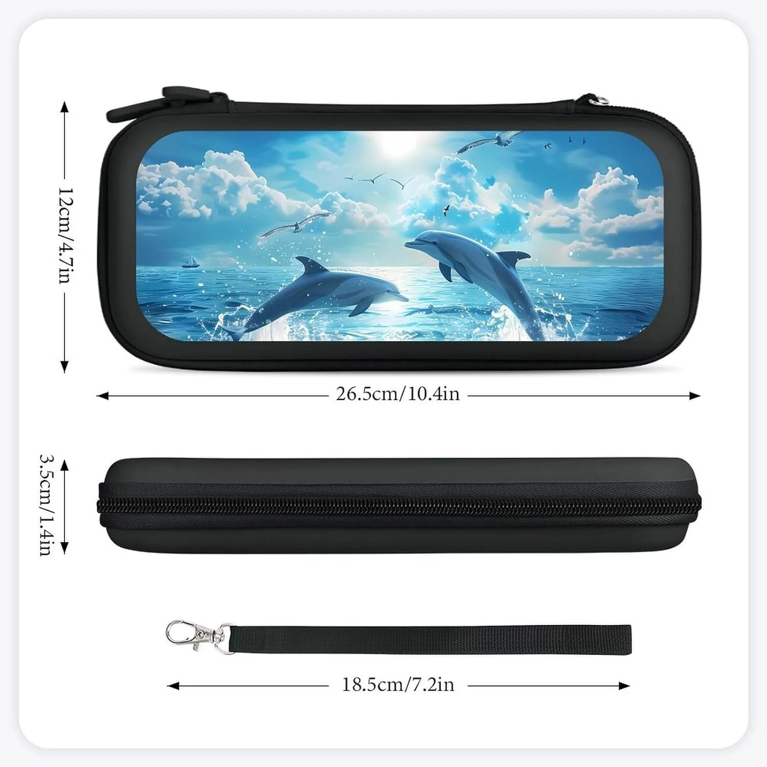 Dolphins Jumping Out of Water Hard Shell Travel Case with Rope 15 Game Card Pockets Compatible with Switch Protective
