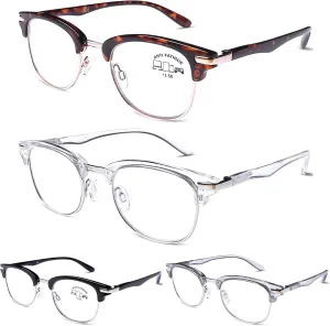 DOOViC 4 Pack Blue Light Blocking Reading Glasses Anti Eyestrain Fashion Classic Style Spring Hinge Computer Readers for Women Men 2.00 Strength