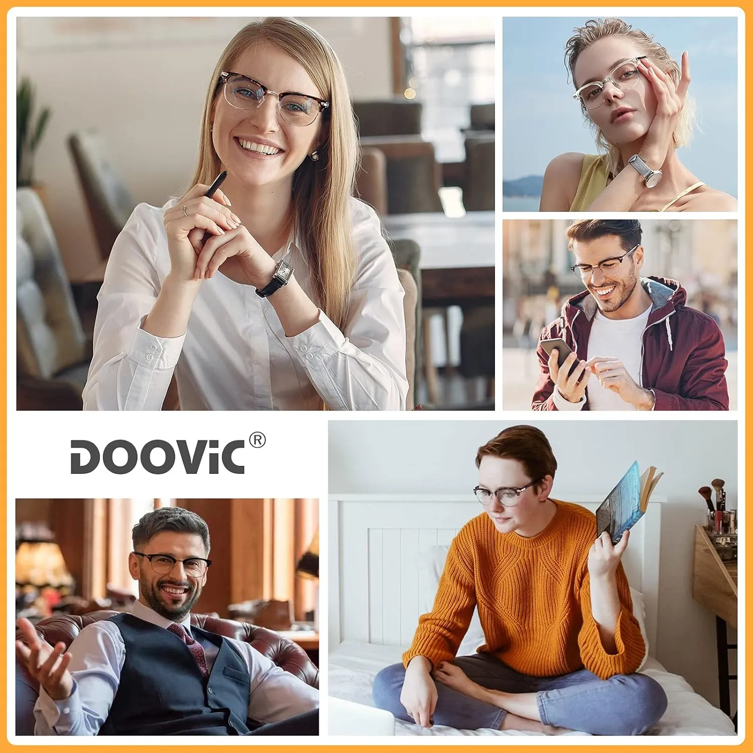DOOViC 4 Pack Blue Light Blocking Reading Glasses Anti Eyestrain Fashion Classic Style Spring Hinge Computer Readers for Women Men 2.00 Strength