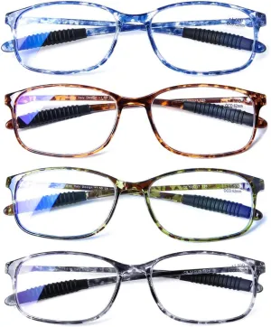 DOOViC Computer Reading Glasses 4 Pack Blue Light Blocking Glasses Anti Eyestrain Flexible Lightweight Readers for Women Men