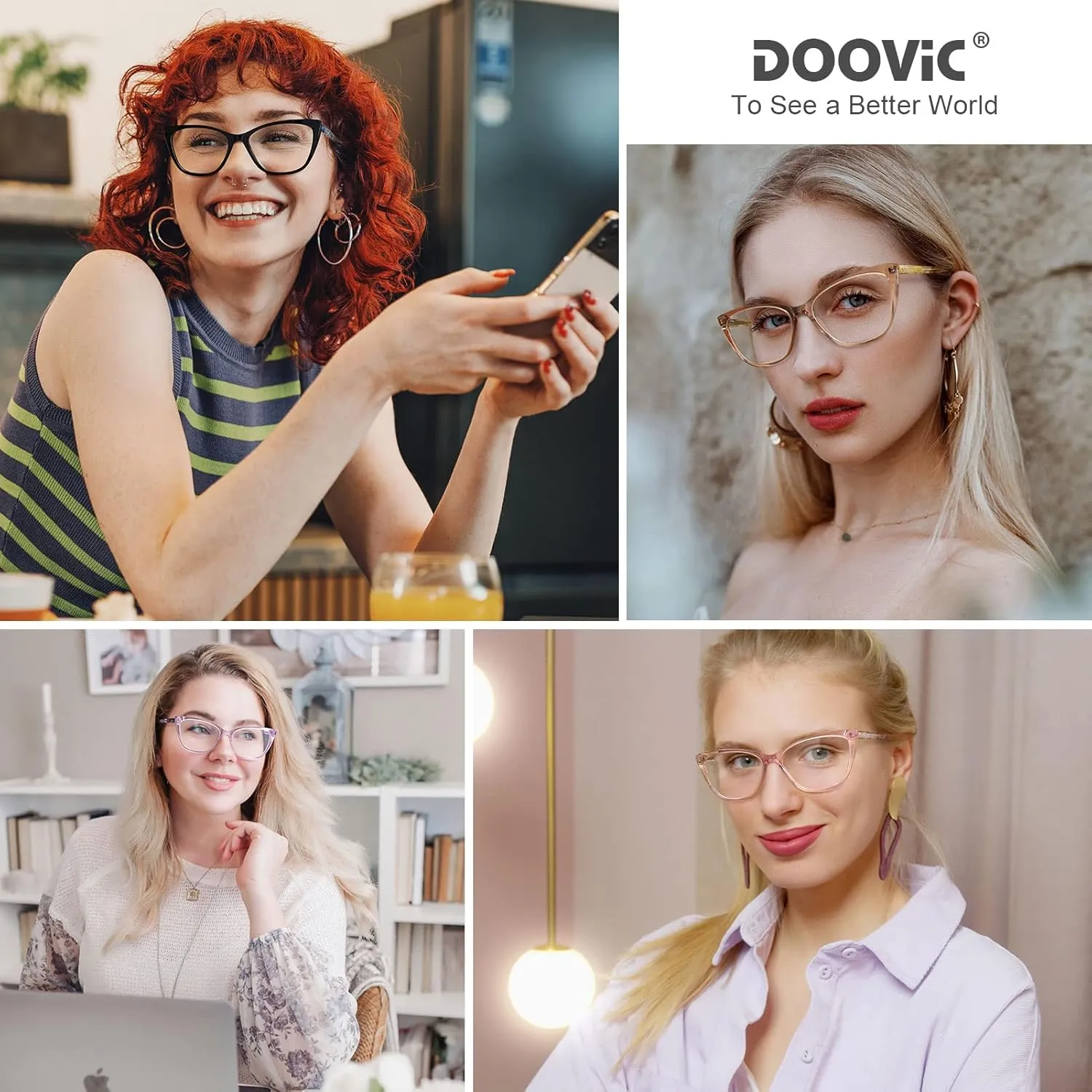 DOOViC Computer Reading Glasses Blue Light Blocking Anti Eyestrain Fashion Cat Eye Spring Hinge Readers for Women 0.0 Strength