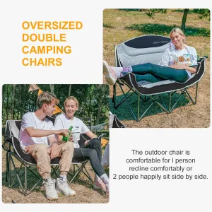 Double Folding Camping Loveseat with Cup Holders Support 440 lbs