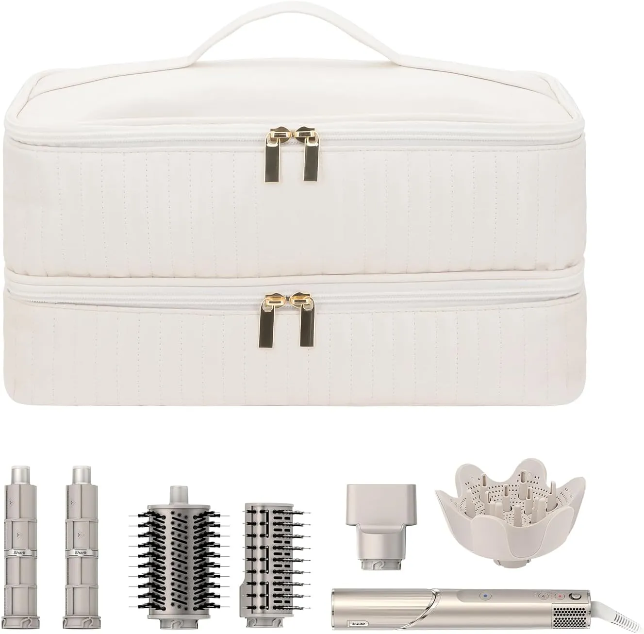 Double-Layer Flexstyle Travel Carrying Case for Shark, Portable Storage Bag for Shark Flex Style HD440BK/HD430 and Attachments, Storage Bag Compatible with Dyson Airwrap Multi Styler (Beige)