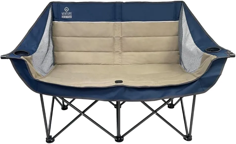 Double Wide Padded Camping Chair Sofa - Extra Large Folding Loveseat for Outdoor Adventures - Durable and Comfortable for Big Campers