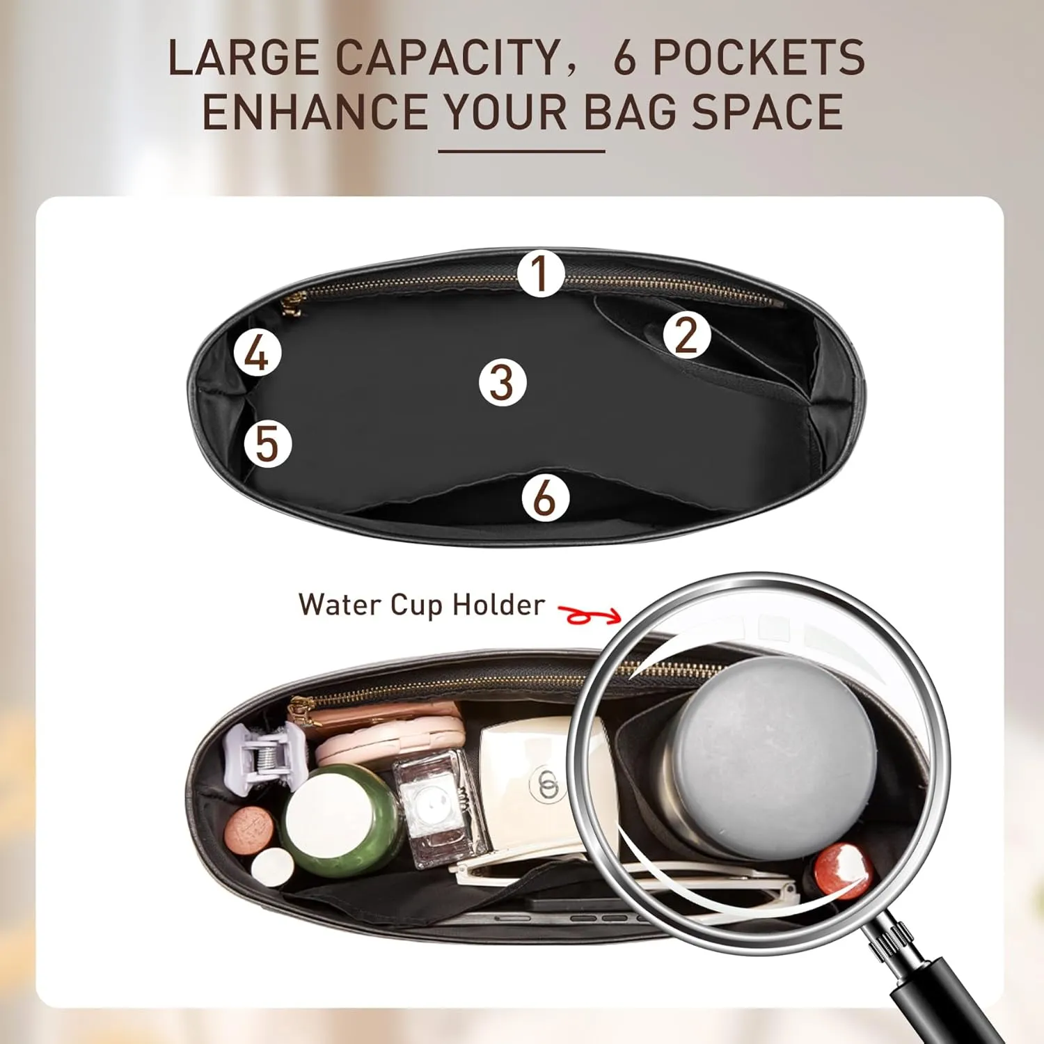 Doxo Purse Organizer Insert Compatible with Longchamp Hobo, Extra Lightweight Waterproof Bag Organizer with YKK Zip（Black，Hobo）
