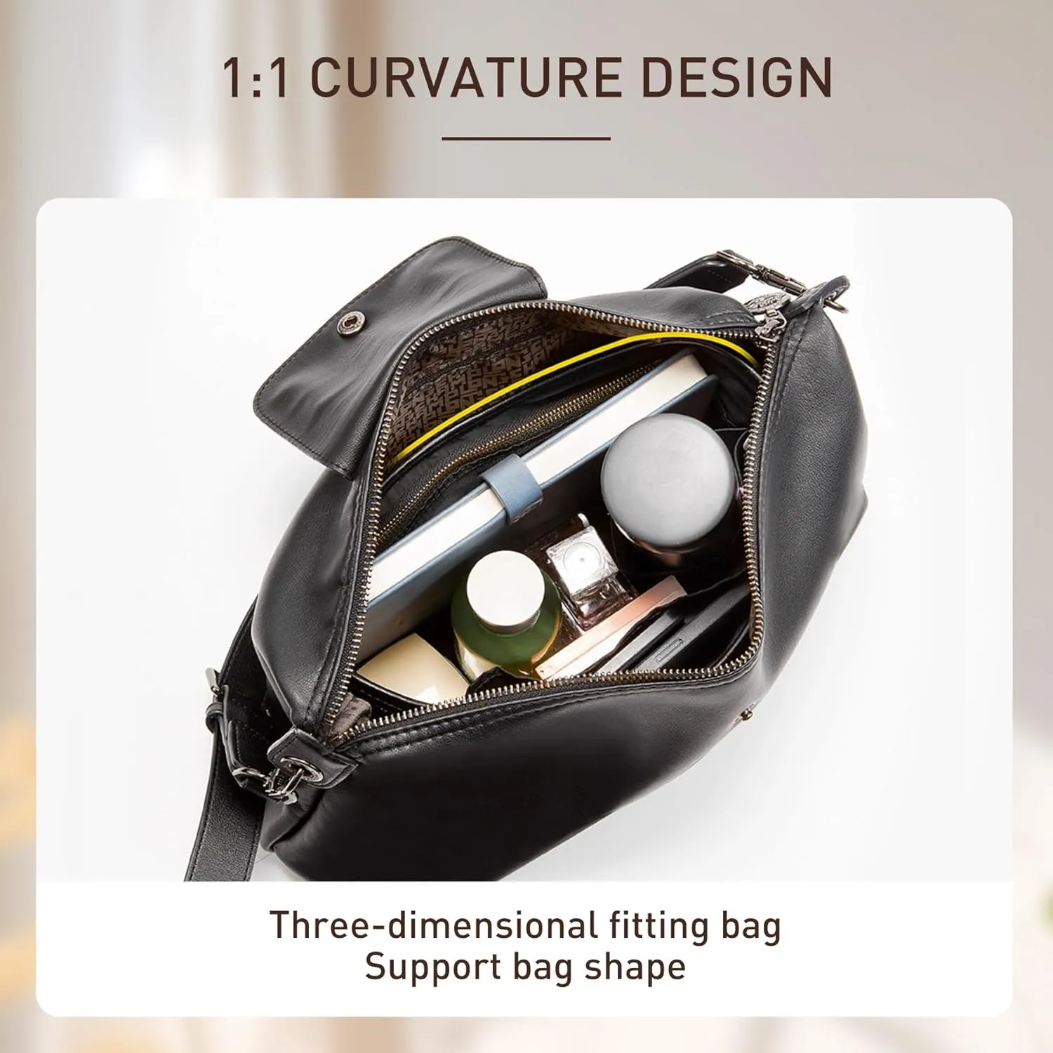 Doxo Purse Organizer Insert Compatible with Longchamp Hobo, Extra Lightweight Waterproof Bag Organizer with YKK Zip（Black，Hobo）