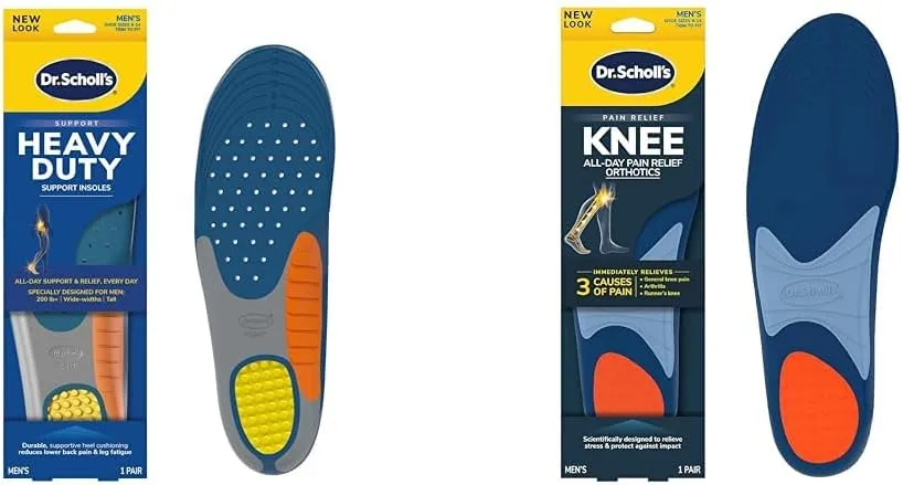 Dr. Scholl's Heavy Duty Support Insoles for Men Size 8-14, 200lbs , and Knee Pain Relief Orthotics for Men Size 8-14 Bundle