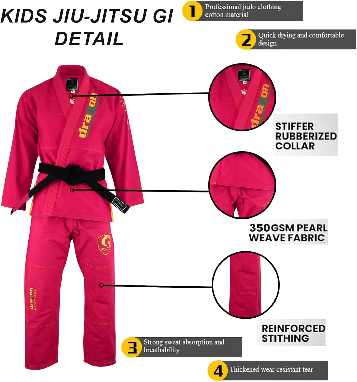 Dragon Brazilian Jiu Jitsu Gi for Kids – Ultra-Light, Preshrunk Youth Grappling Uniform with Free Belt & Bag