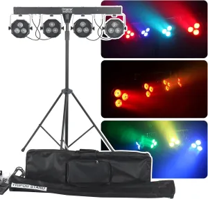 DragonX 4 Gig Bar DJ Lighting Stand – LED Stage RGB Par Lights, Lightweight Professional Strobe Light for Party, Disco Lights, Heavy Duty Tripod, Sound-Activated, Ideal for Band, Church and Concerts