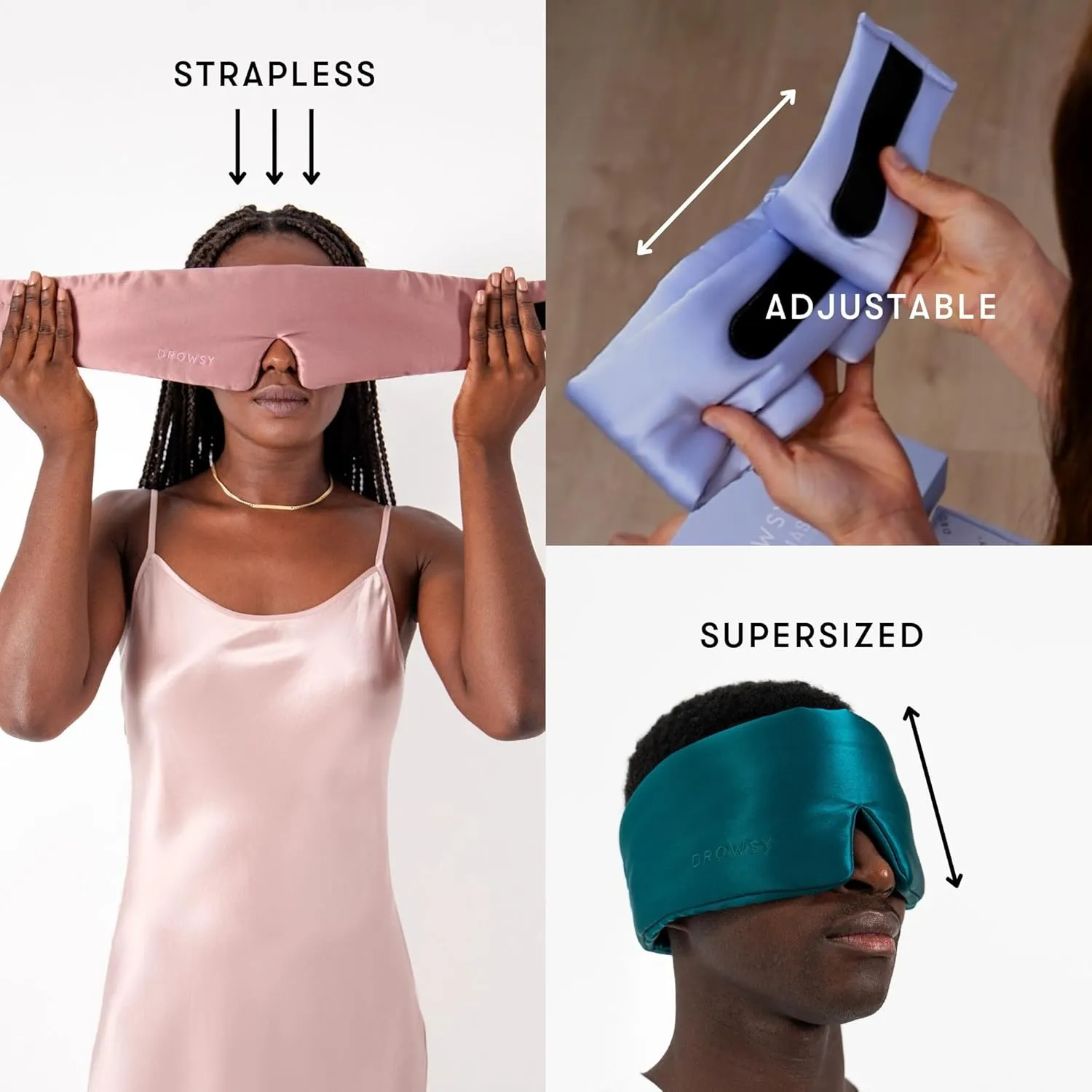 DROWSY Silk Sleep Mask. Face-Hugging, Padded Silk Cocoon for Luxury Sleep in Total Darkness. (Green Sapphire)