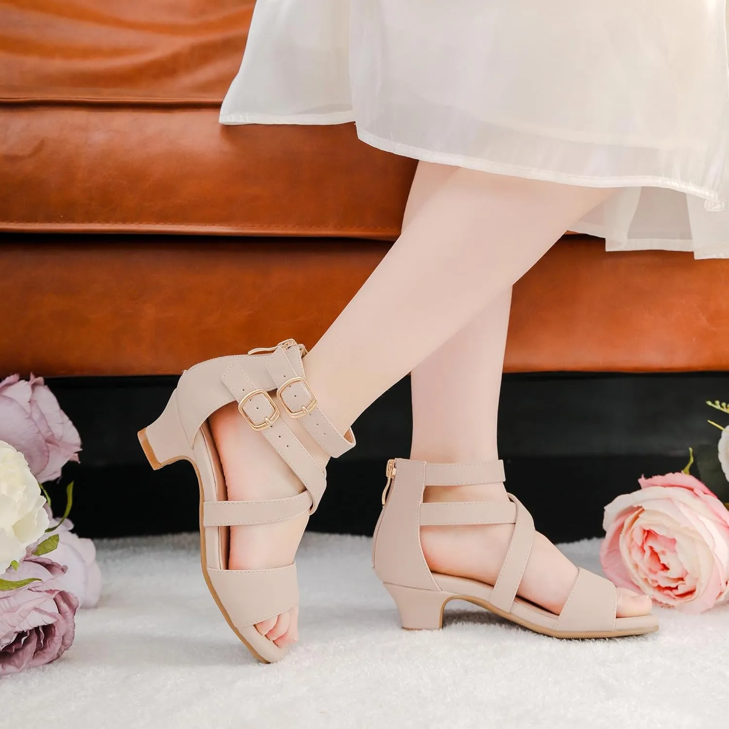 Dufannie Toddler Little Big Kid High Heels Flower Girls Party Dress Shoes Glitter Pump Sandals