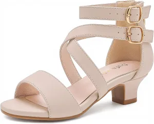 Dufannie Toddler Little Big Kid High Heels Flower Girls Party Dress Shoes Glitter Pump Sandals