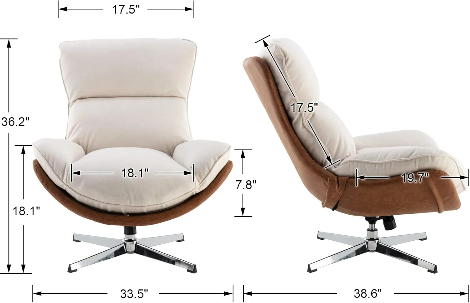 DUOMAY Swivel Accent Chair, Modern Linen Soft Foam Lounge Chair with High Back, Comfy Rocker Chair for Living Room Bedroom Reading Room Office, Tilt & Swivel, Chrome Base, Beige