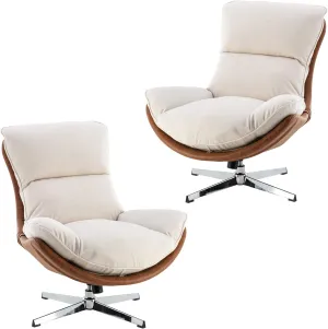 DUOMAY Swivel Accent Chair Set of 2, Modern Linen Soft Foam Lounge Chair with High Back, Comfy Rocker Chair for Living Room Bedroom Reading Room Office, Tilt & Swivel, Chrome Base, Beige