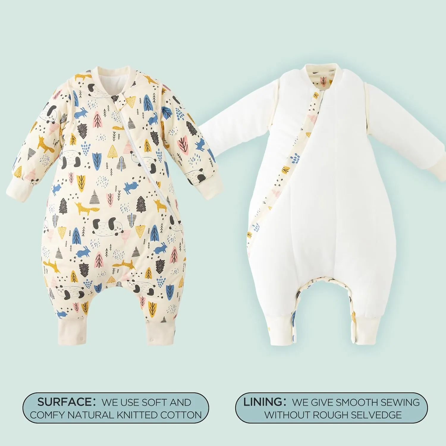 Duomiaomiao Unisex Baby Sleep Sack,3.5 TOG Baby Sleeping Bag,100% Cotton,Winter Cotton Toddler Sleeping Sack with Feet, 2-Way Zipper Sleeping Bag Sack for Early Walkers