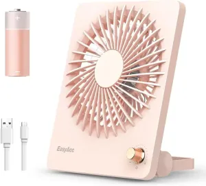EasyAcc Portable Desk Fan, 3350 Battery Operated 6-Inch Foldable Travel Desktop Fan, Ultra-Quiet Step-less Speed Control, 160 Tilt Standing Hanging for Office Home Outdoor