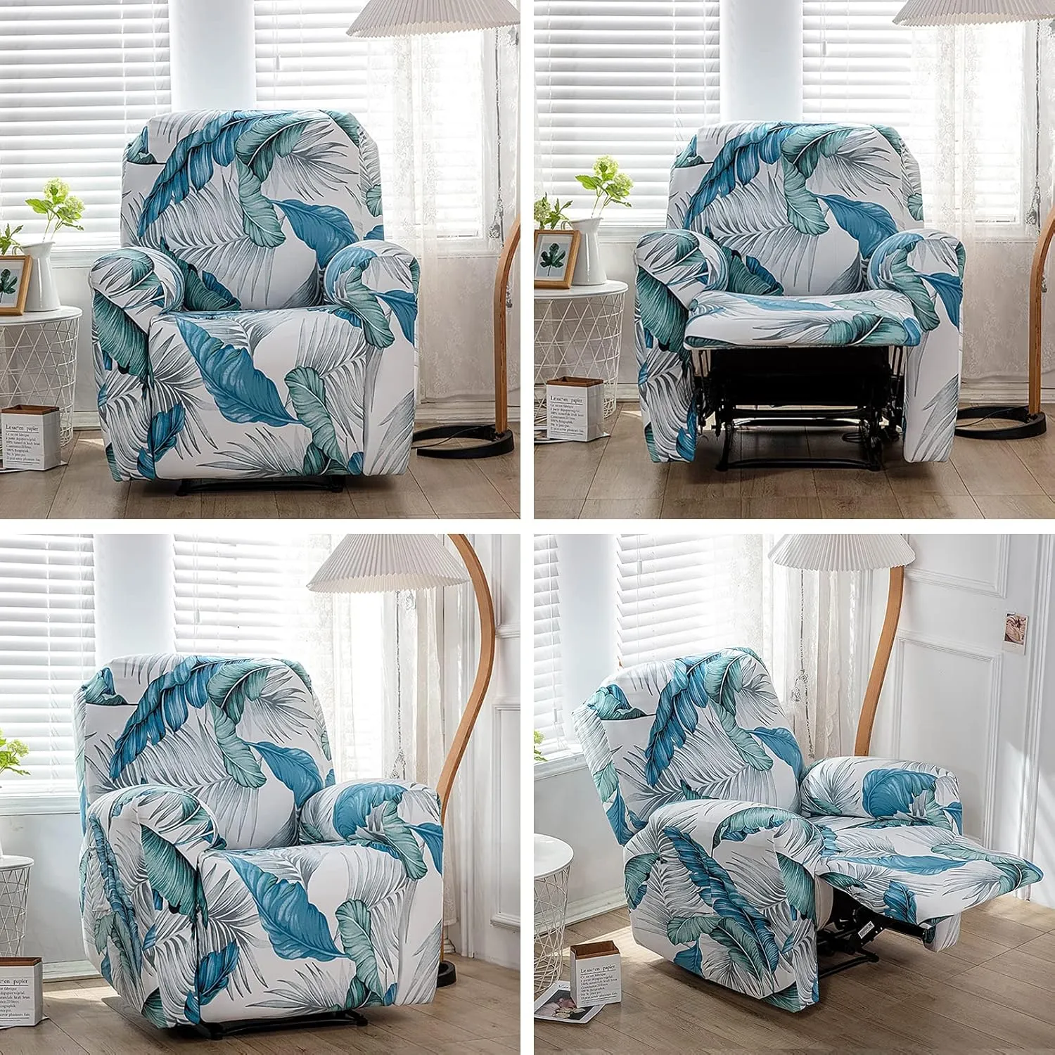 Eco-Ancheng Recliner Slipcovers 4-Pieces Recliner Chair Covers Lazy Boy Chair Covers Stretch Recliner Couch Covers Fitted Non Slip Reclining Slipcovers Furniture Protector for Recliner with Pocket