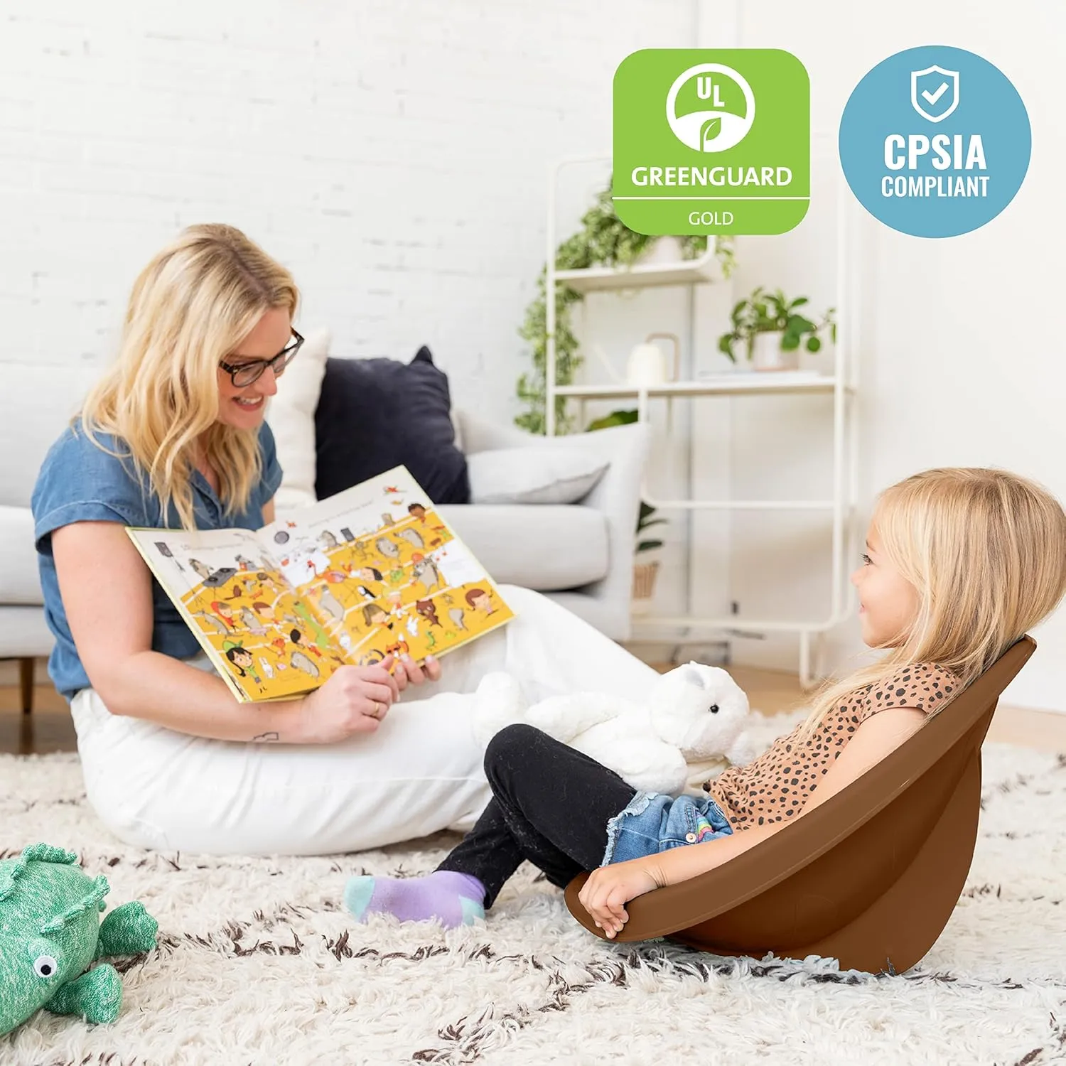 ECR4Kids Leaf Floor Seat, Rocker Chair, Chocolate, 6-Piece