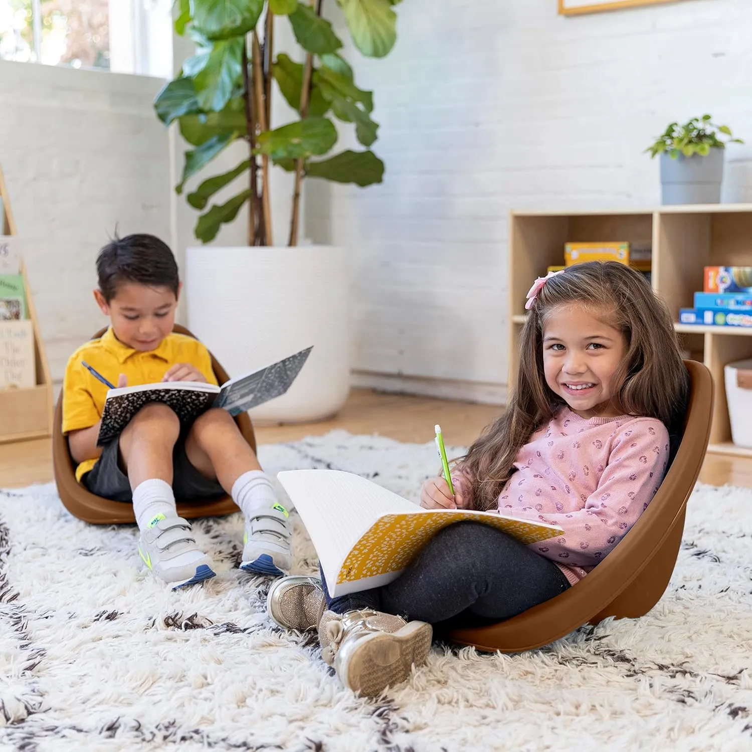 ECR4Kids Leaf Floor Seat, Rocker Chair, Chocolate, 6-Piece