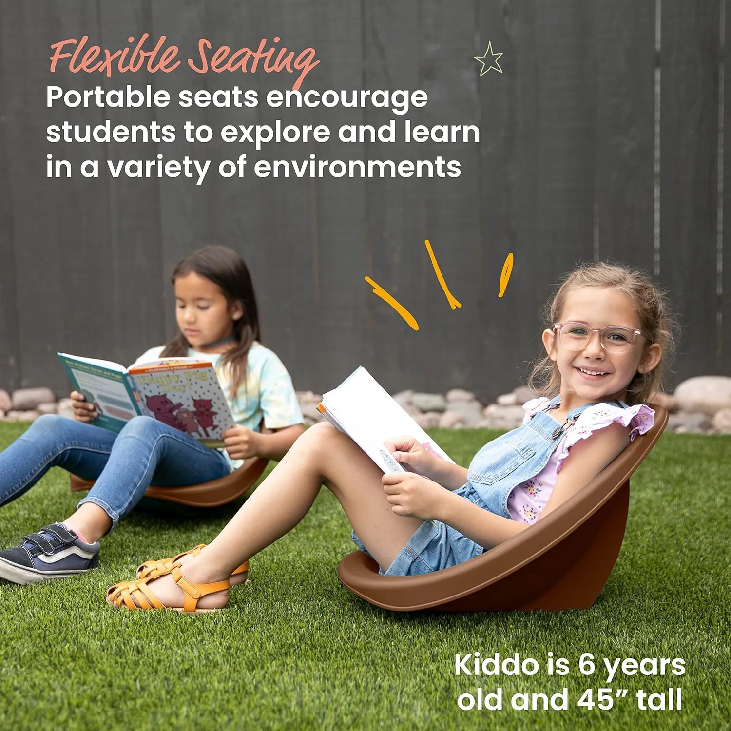 ECR4Kids Leaf Floor Seat, Rocker Chair, Chocolate, 6-Piece