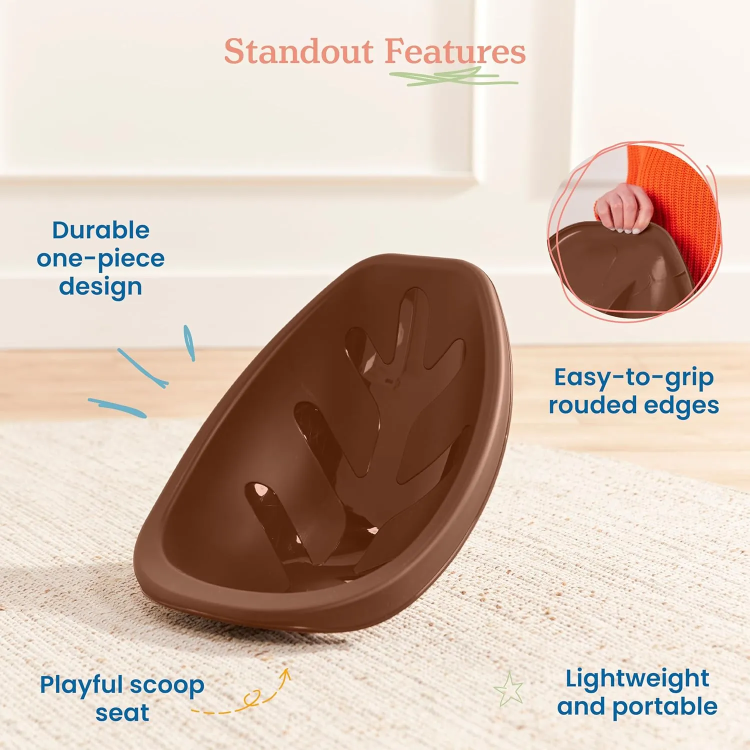 ECR4Kids Leaf Floor Seat, Rocker Chair, Chocolate, 6-Piece