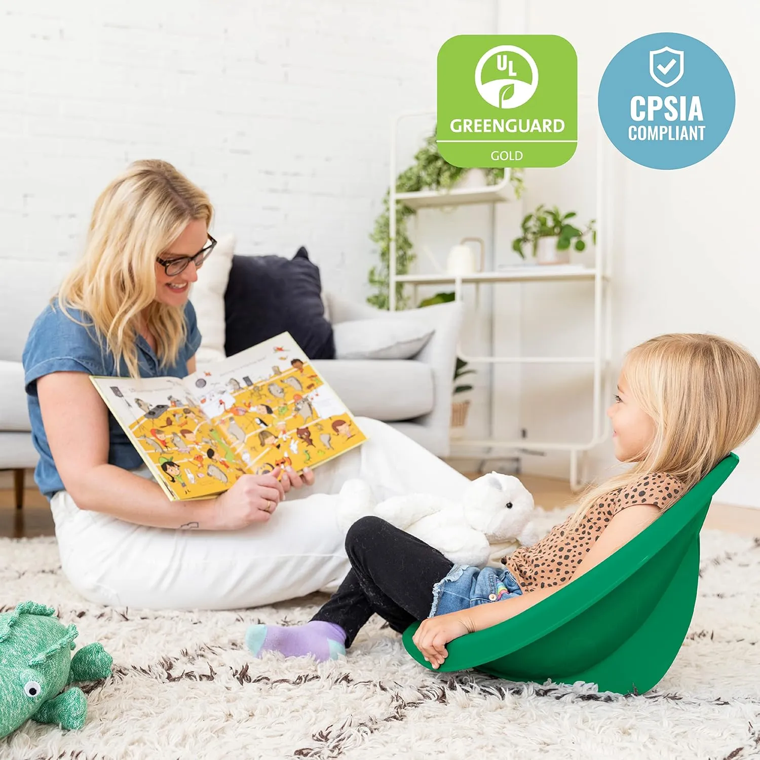 ECR4Kids Leaf Floor Seat, Rocker Chair, Emerald, 6-Piece