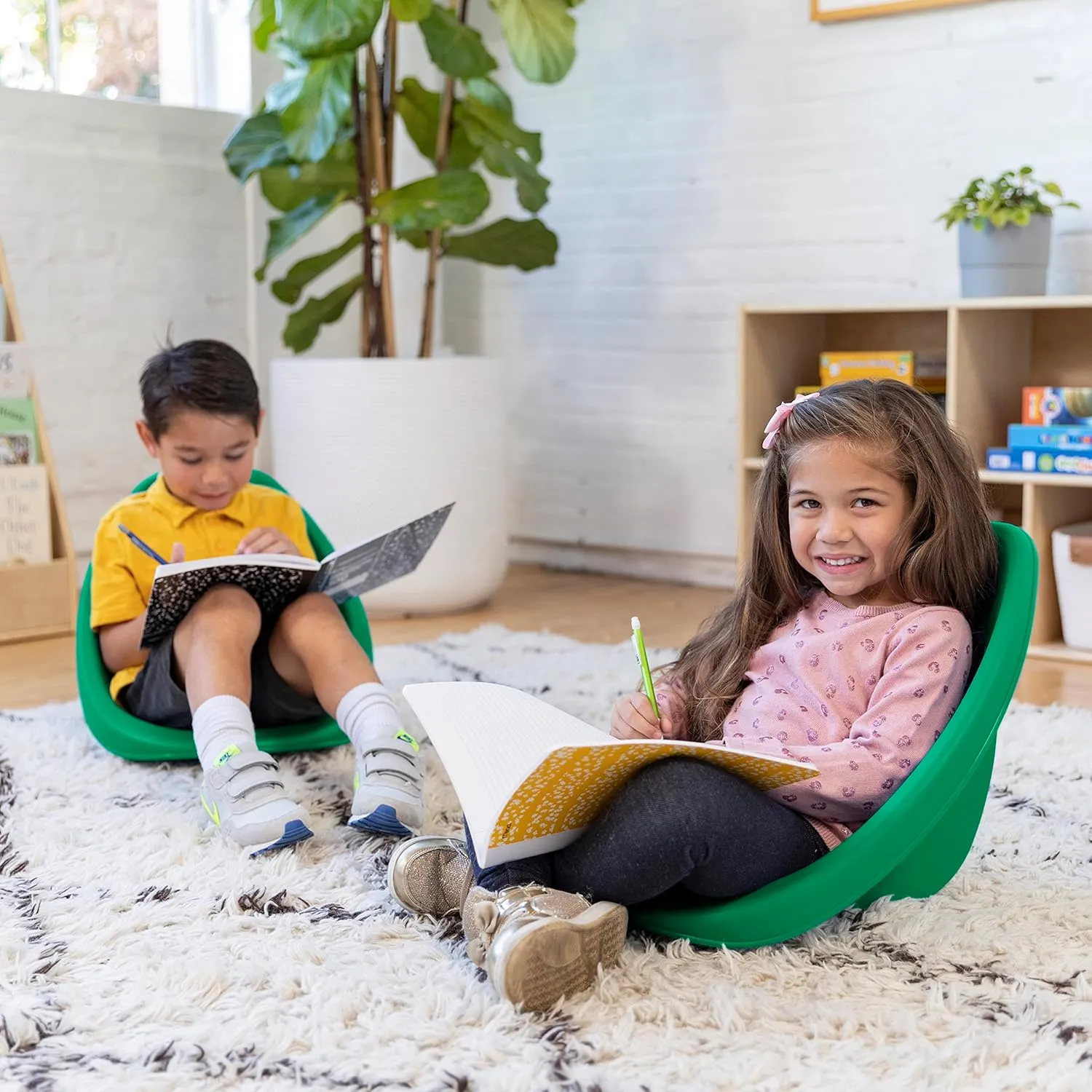 ECR4Kids Leaf Floor Seat, Rocker Chair, Emerald, 6-Piece