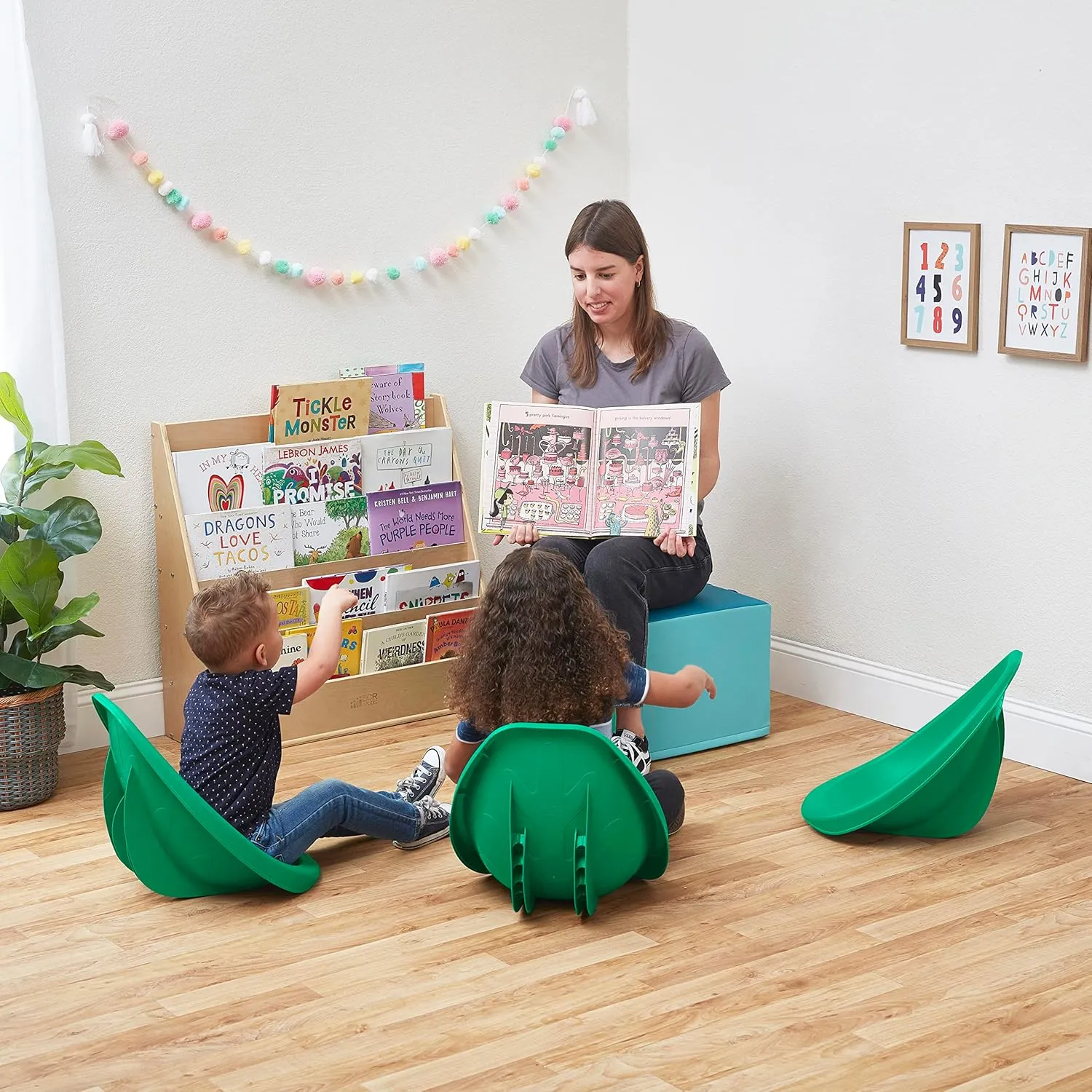 ECR4Kids Leaf Floor Seat, Rocker Chair, Emerald, 6-Piece
