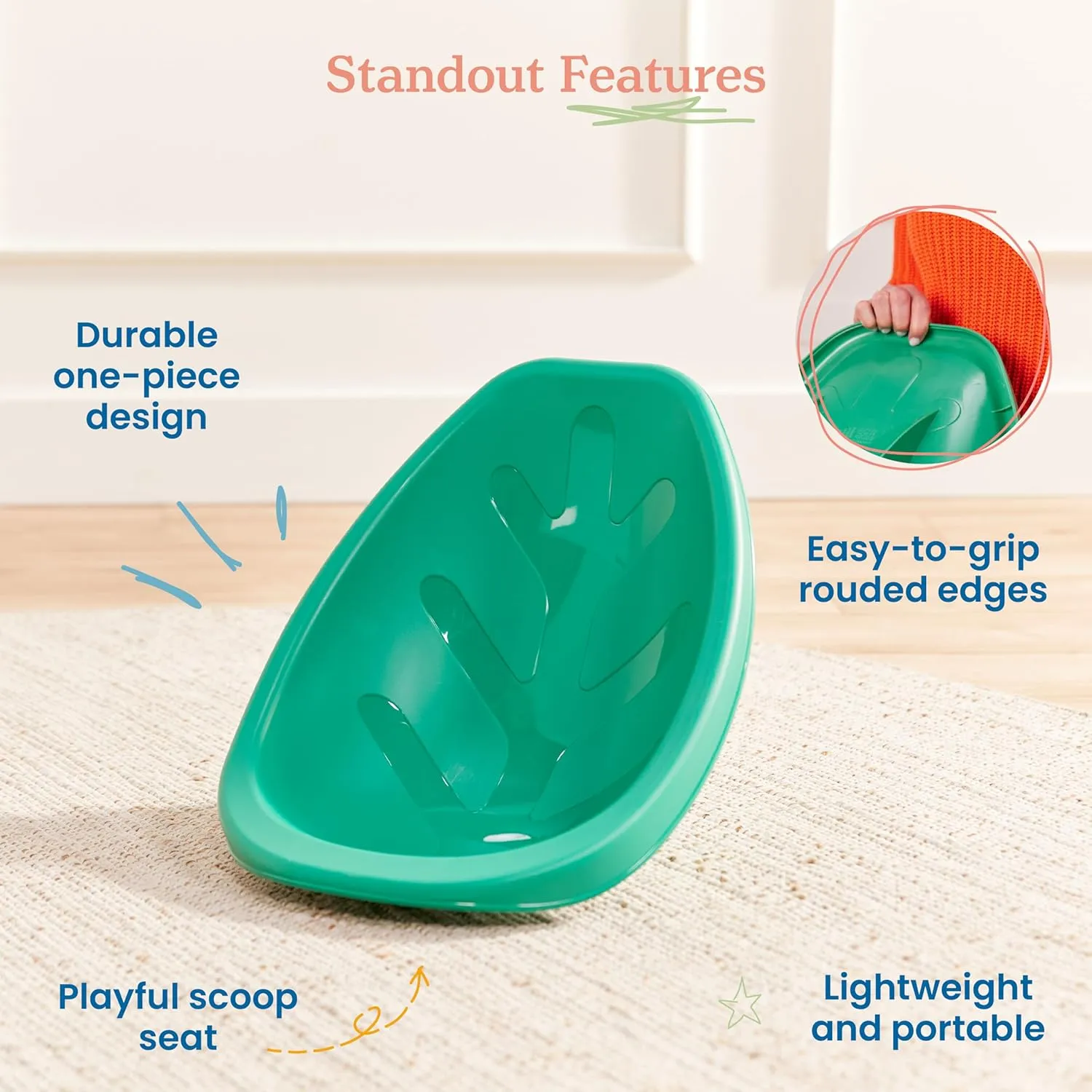 ECR4Kids Leaf Floor Seat, Rocker Chair, Emerald, 6-Piece