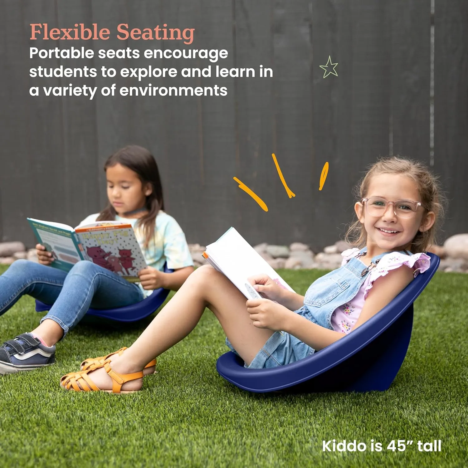 ECR4Kids Leaf Floor Seat, Rocker Chair, Navy, 6-Piece