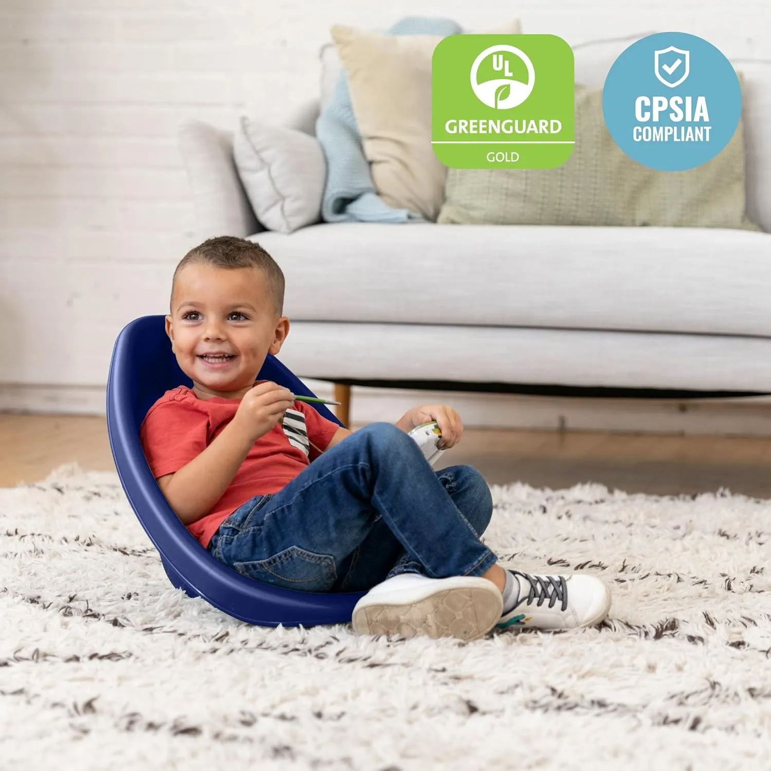 ECR4Kids Leaf Floor Seat, Rocker Chair, Navy, 6-Piece
