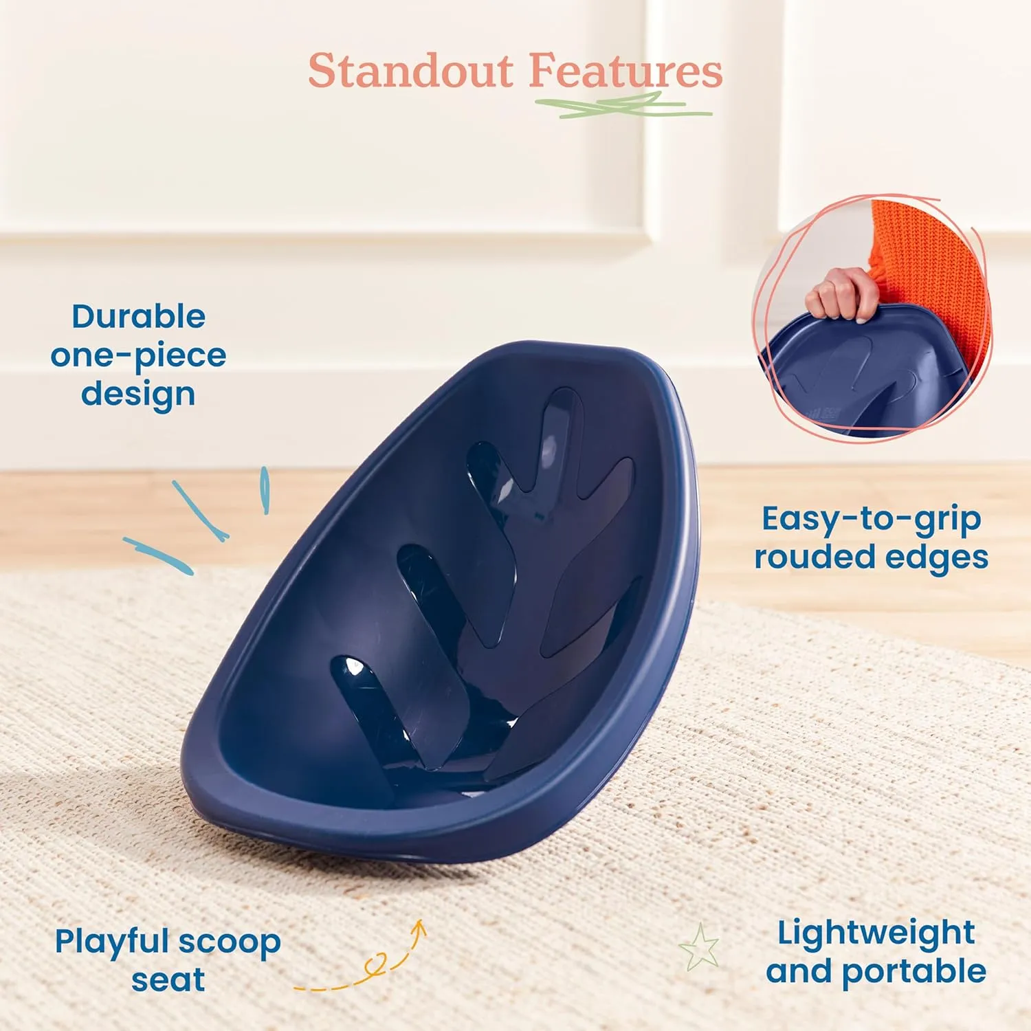 ECR4Kids Leaf Floor Seat, Rocker Chair, Navy, 6-Piece