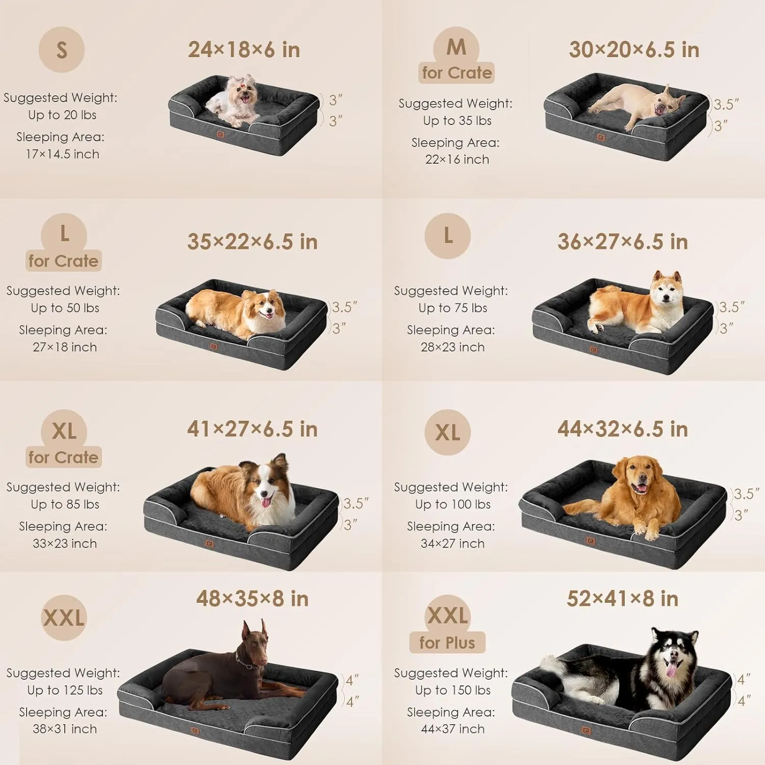 EHEYCIGA Orthopedic Dog Beds for Extra Large Dogs, Waterproof Memory Foam XL Pet Bed with Sides, Non-Slip Bottom and Egg-Crate Foam Big Dog Couch Bed with Washable Removable Cover, Dark Grey