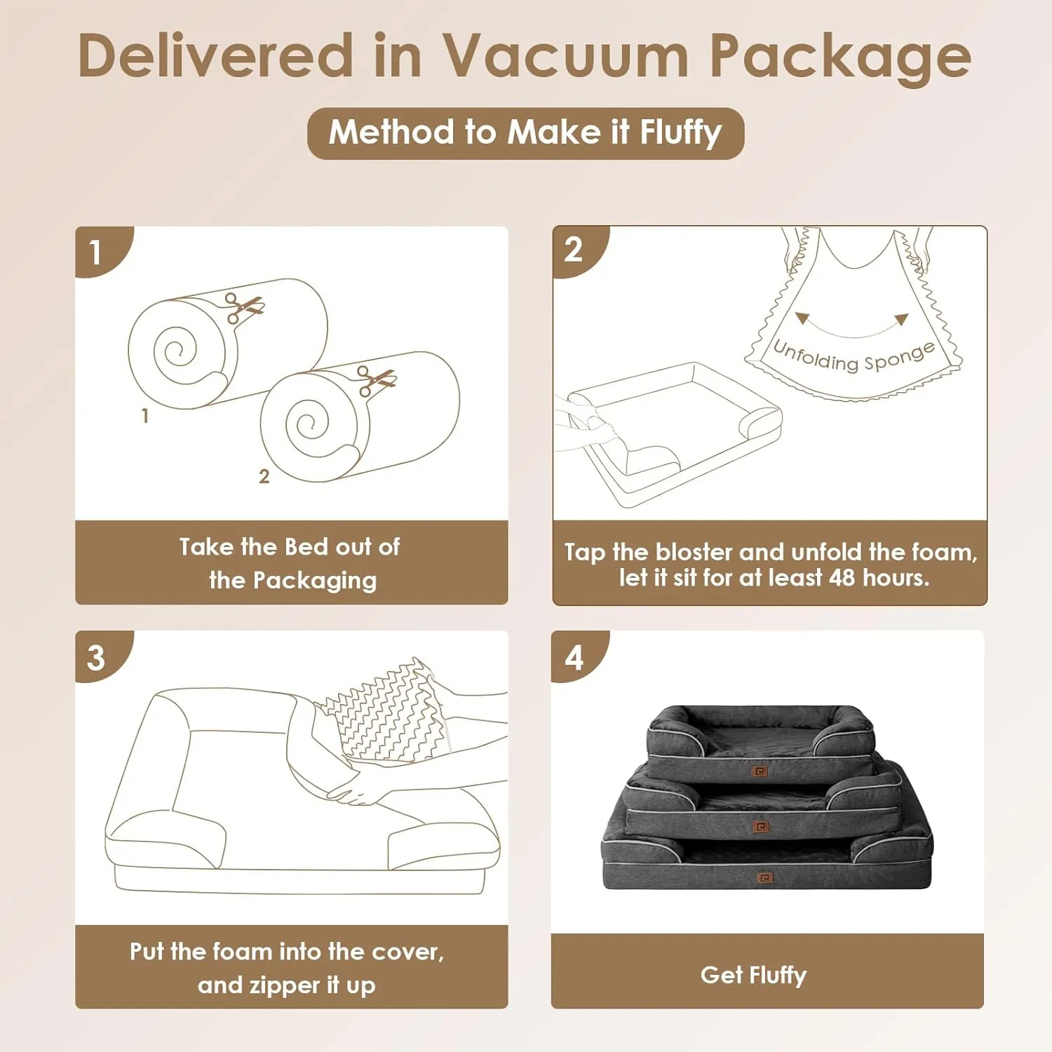 EHEYCIGA Orthopedic Dog Beds for Extra Large Dogs, Waterproof Memory Foam XL Pet Bed with Sides, Non-Slip Bottom and Egg-Crate Foam Big Dog Couch Bed with Washable Removable Cover, Dark Grey