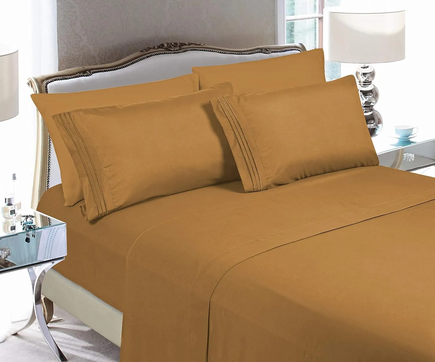 Elegant Comfort Luxury 4-Piece Bed Sheet Set - Luxury Bedding 1500 Premium Hotel Quality Microfiber, Wrinkle Resistant Cool & Breathable, Easy Elastic Fitted, Full, Mocha
