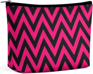Elegant Makeup Bag, Black and Hot Pink Chevron, Zig Zag Pattern Cosmetic Bag Large Capacity Pouch Portable Organizer for Men & Women