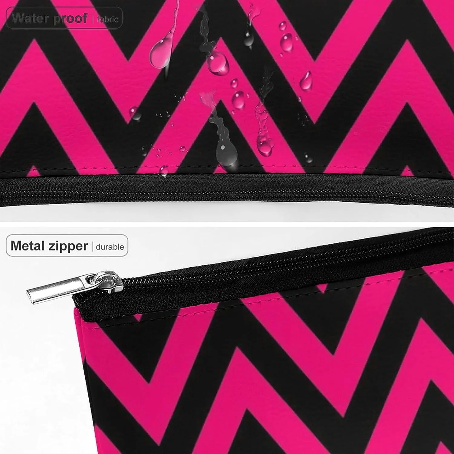 Elegant Makeup Bag, Black and Hot Pink Chevron, Zig Zag Pattern Cosmetic Bag Large Capacity Pouch Portable Organizer for Men & Women