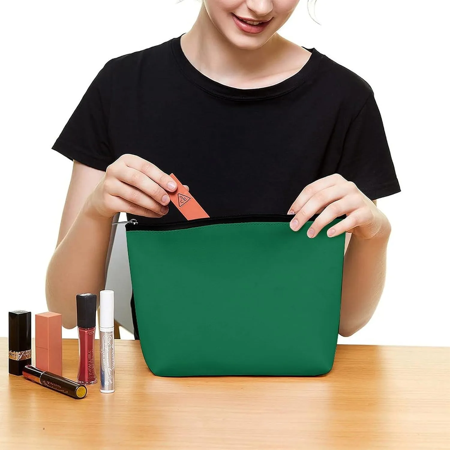 Elegant Makeup Bag, Dark Green Solid Color Classic Elegant Cosmetic Bag Large Capacity Pouch Portable Organizer for Men & Women