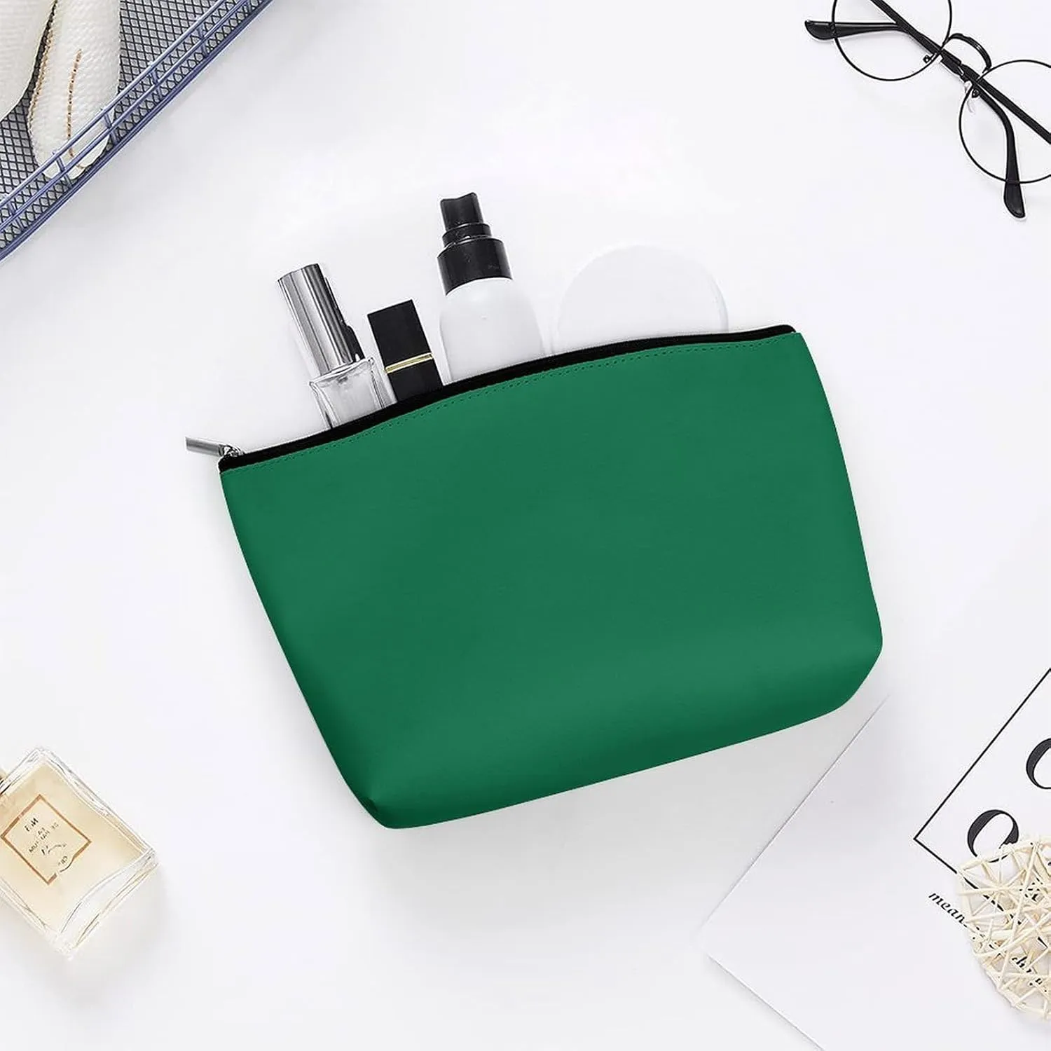 Elegant Makeup Bag, Dark Green Solid Color Classic Elegant Cosmetic Bag Large Capacity Pouch Portable Organizer for Men & Women