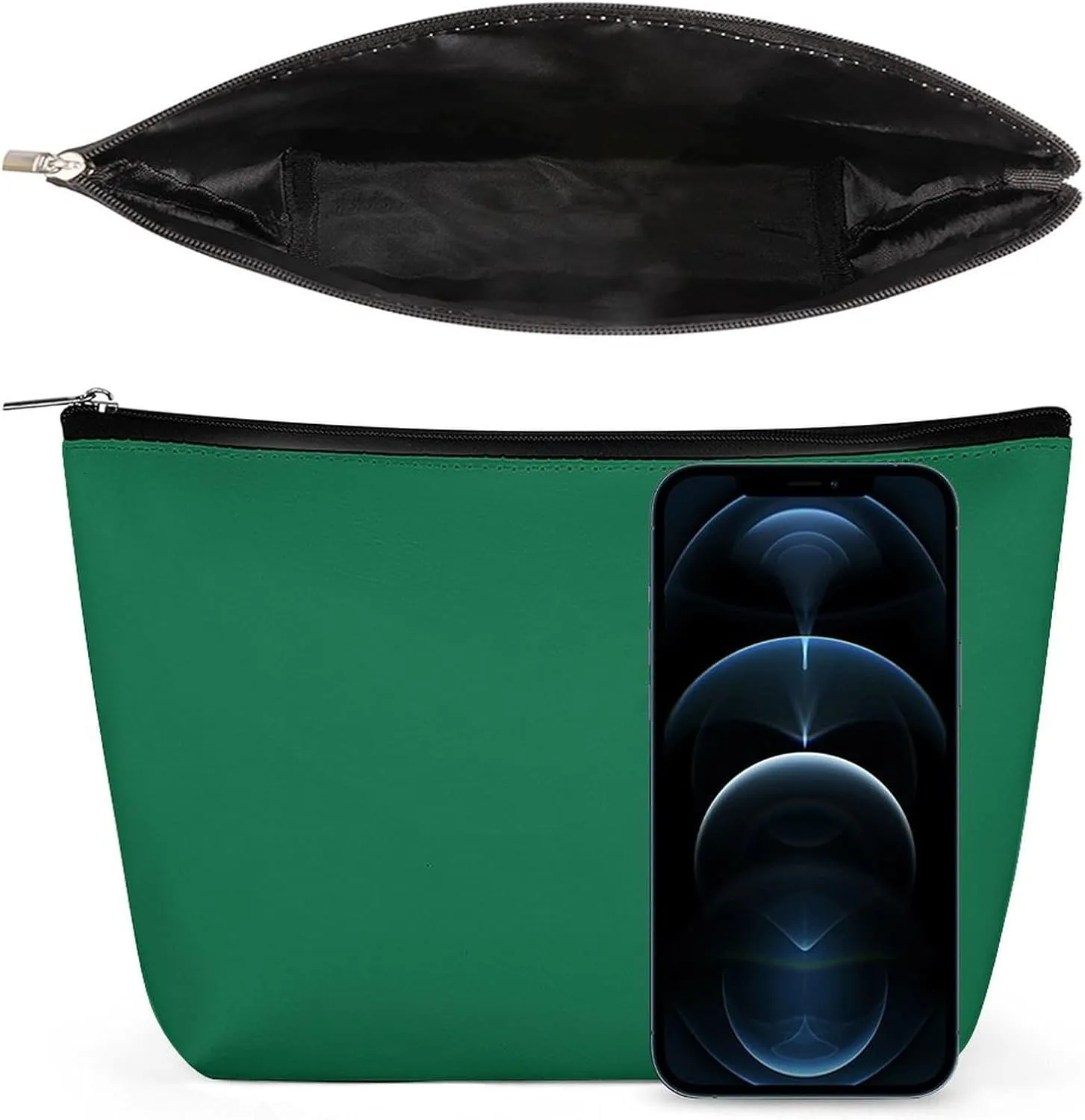 Elegant Makeup Bag, Dark Green Solid Color Classic Elegant Cosmetic Bag Large Capacity Pouch Portable Organizer for Men & Women