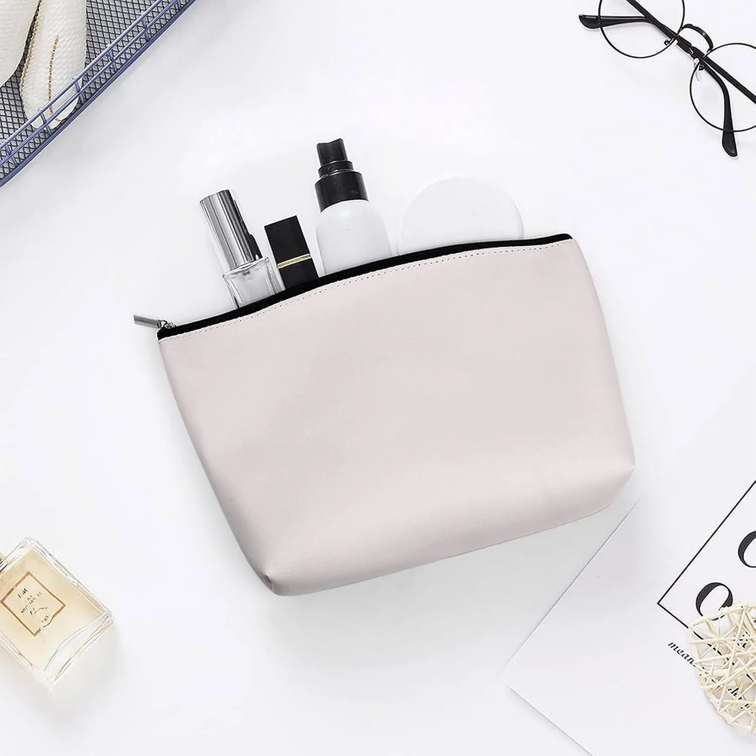 Elegant Makeup Bag, Simple Blush Pale Rose Solid Color Cosmetic Bag Large Capacity Pouch Portable Organizer for Men & Women