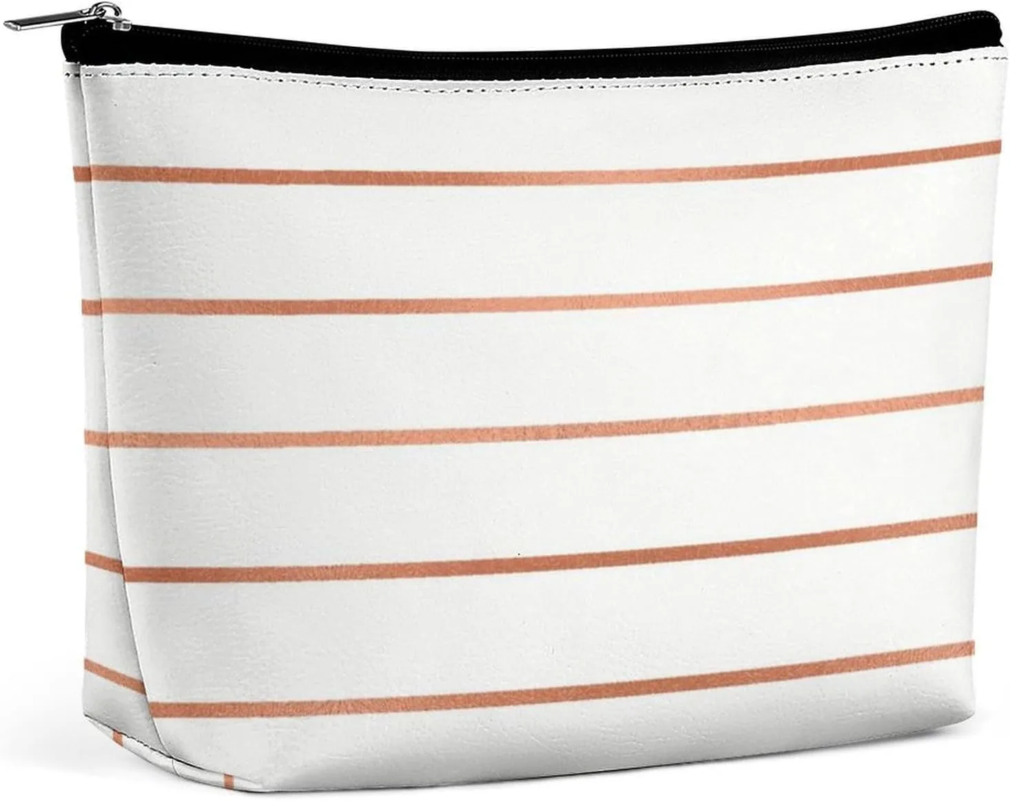Elegant Makeup Bag, White Rose Gold Blush Copper Stripes Cosmetic Bag Large Capacity Pouch Portable Organizer for Men & Women