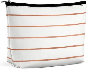 Elegant Makeup Bag, White Rose Gold Blush Copper Stripes Cosmetic Bag Large Capacity Pouch Portable Organizer for Men & Women