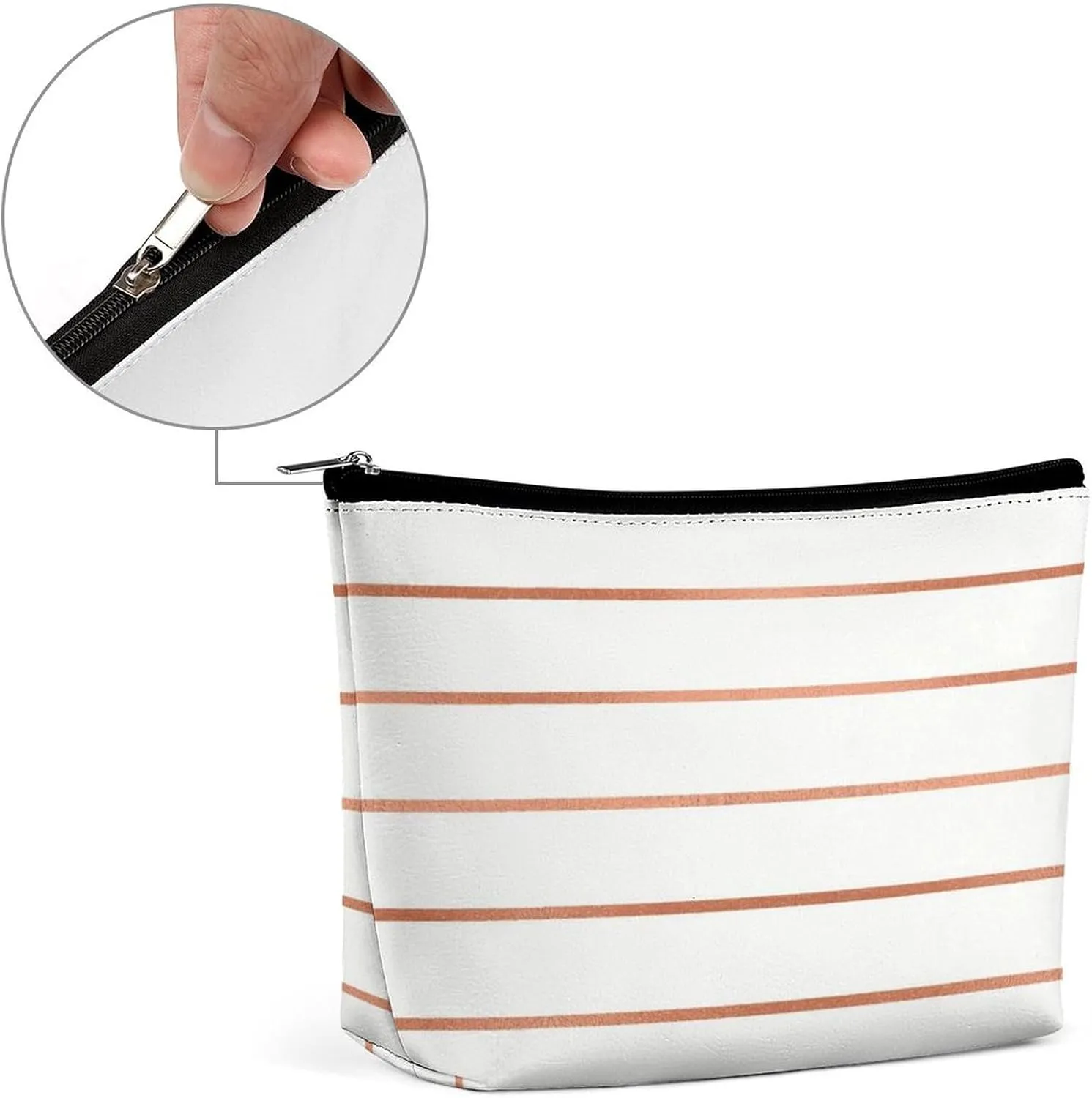 Elegant Makeup Bag, White Rose Gold Blush Copper Stripes Cosmetic Bag Large Capacity Pouch Portable Organizer for Men & Women