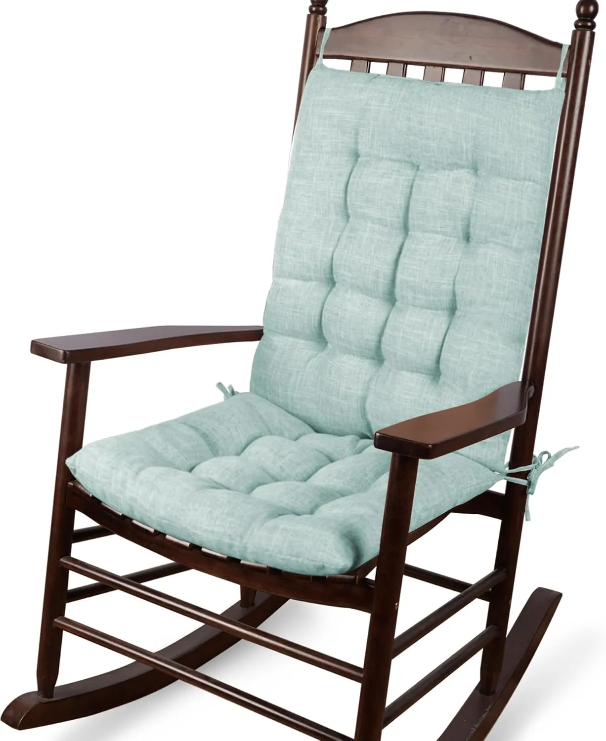ELFJOY Rocking Chair Cushion Large Rocking Chair Pads with Ties Premium Linen High Back and Seat Cushion 2 Piece Set Linen Blue