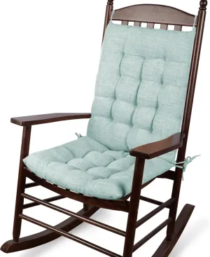 ELFJOY Rocking Chair Cushion Large Rocking Chair Pads with Ties Premium Linen High Back and Seat Cushion 2 Piece Set Linen Blue